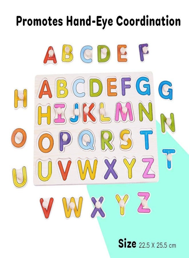 Shoro Wooden English Alphabets and Color Learning Educational Board for Kids, A to Z English Alphabets Puzzle with Knob,Wooden Puzzle Board for Kids, Children Boys & Girls - Image 4
